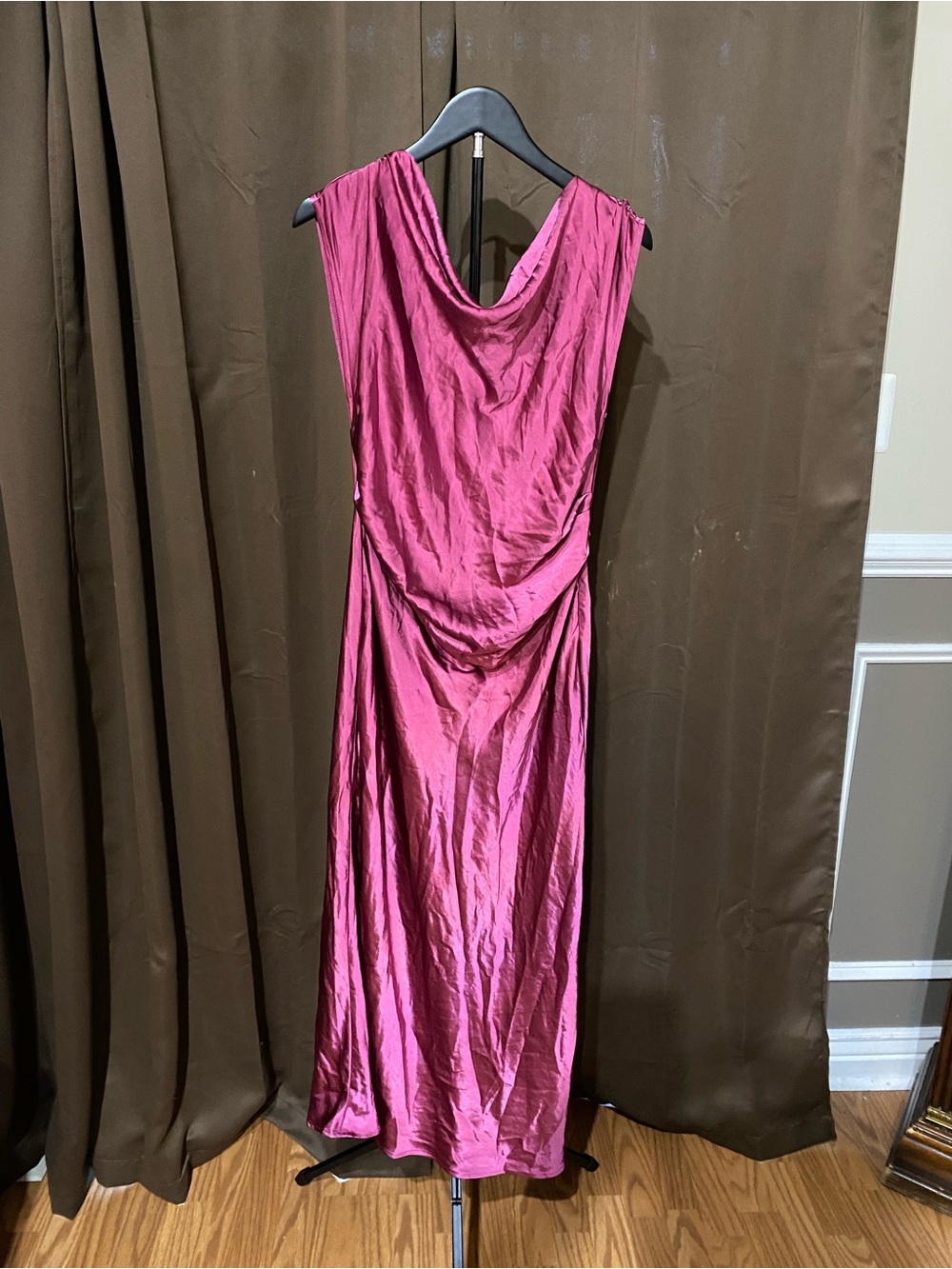 Draped Cowl Neck Maxi Dress in Fuchsia